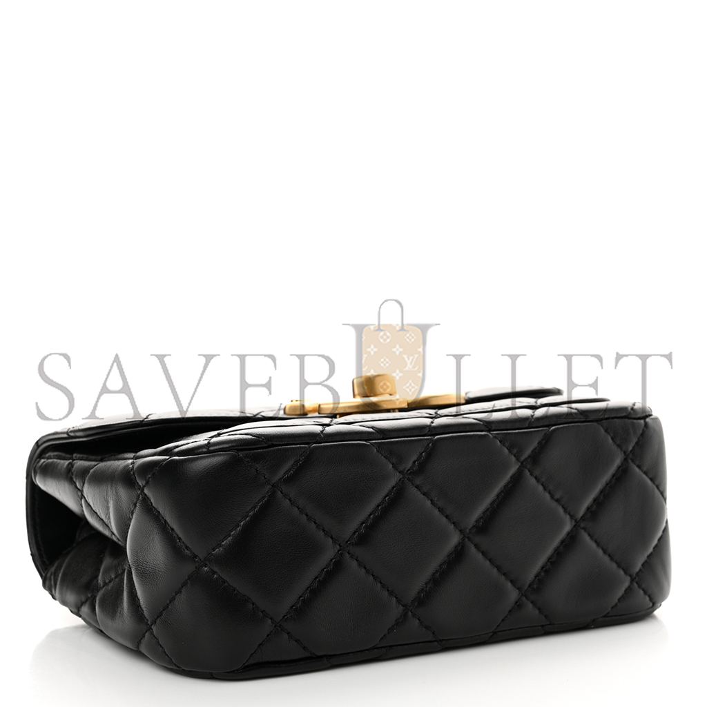 Ch*el master mini oversized cc flap bag in shiny quilted lambskin black as5026 (19*13.5*7cm)